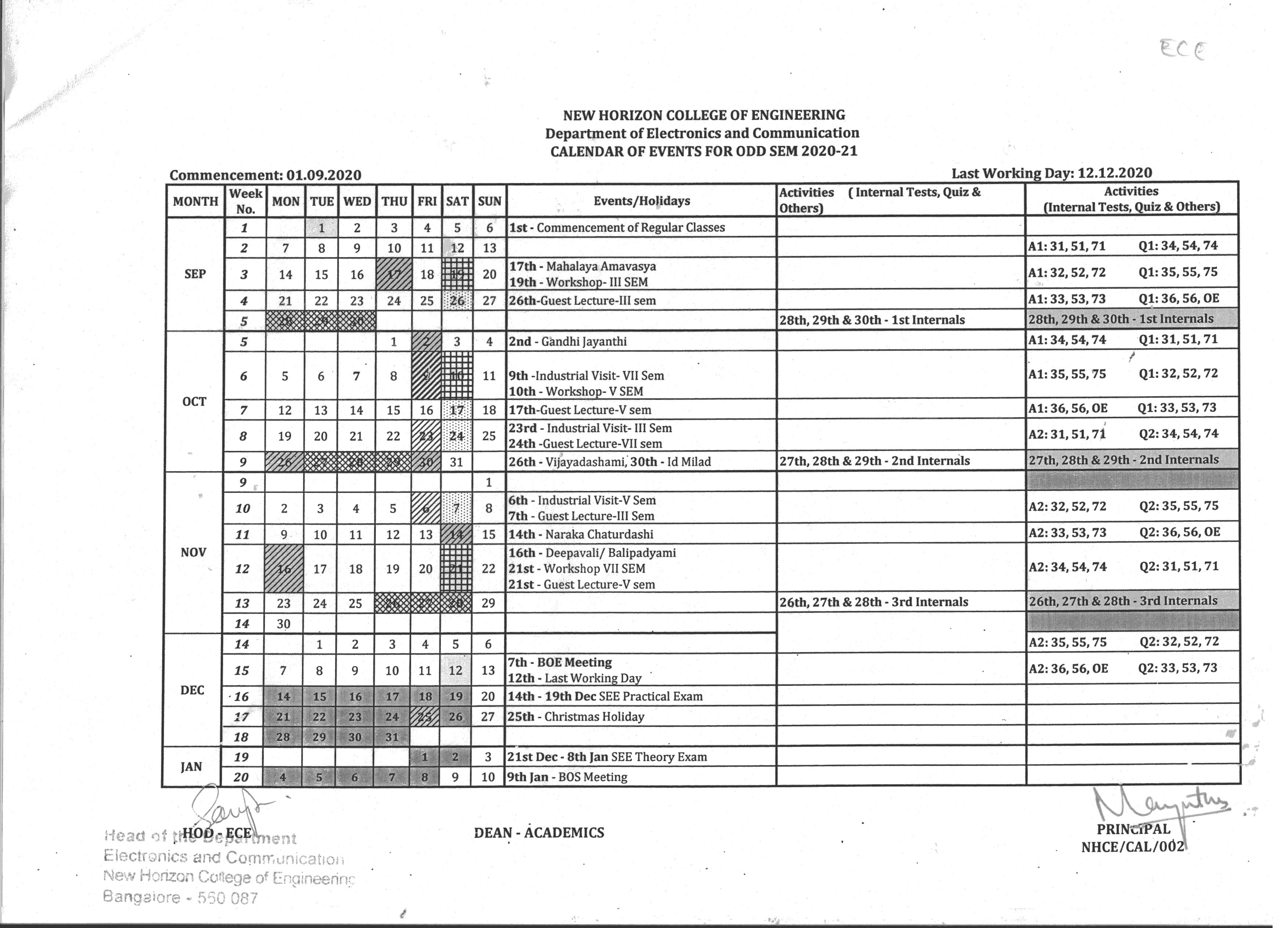 Calendar of Events - Electronics and Communication Engineering